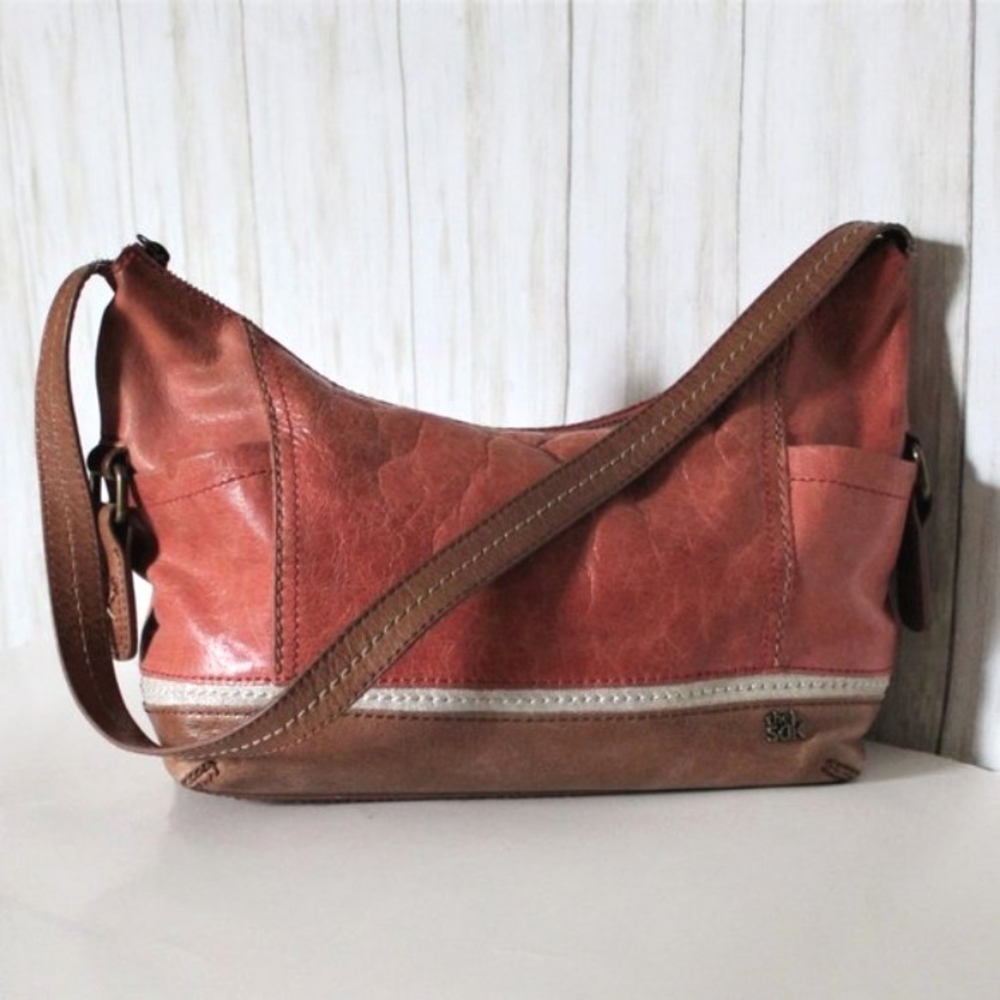 The Sak Orange and Tan Leather Shoulder Bag
